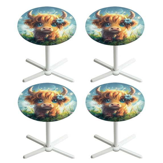SEANATIVE 4 PCS Cocktail Table Top Cover Spandex Fitted Round Tablecloths 24 x 24 Inches Cocktail Tables Top Cover with Elastic Edge for Banquets Parties Events, Cute Highland Cow Calf Flower Print