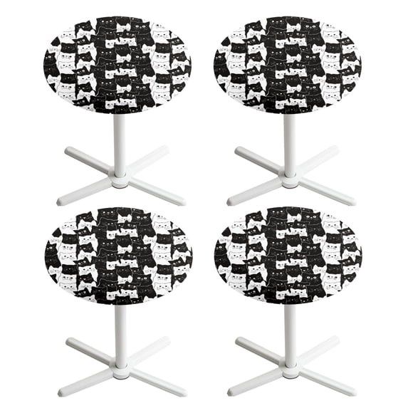 SEANATIVE 4 PCS Small Round Table Top Cover Stretch Fitted Cocktail Tablecloths with Elastic Edges Highboy Table Cloth Table Decor Protectors for 24 Inch Round Tables, Cute Cat Black White