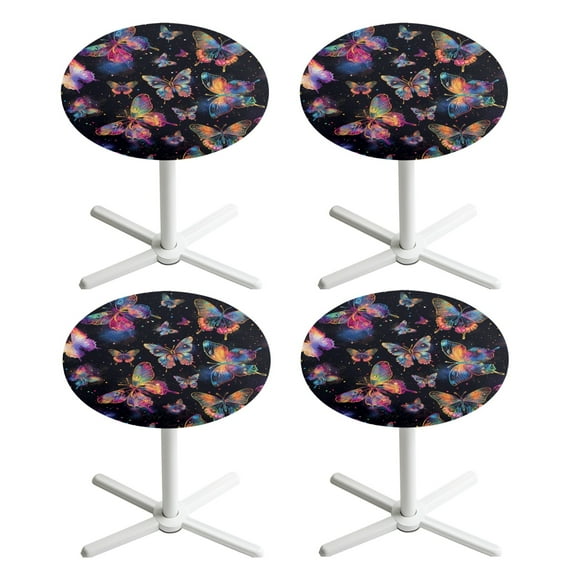 SEANATIVE 4 Pack Small Round Fitted Table Cover Elastic Fit Tablecloth Stretch Cocktail Table Topper Cap Anti-stain Table Cloth for Banquet Restaurant Bar 24'' Diameter, Colorful Butterfly Black