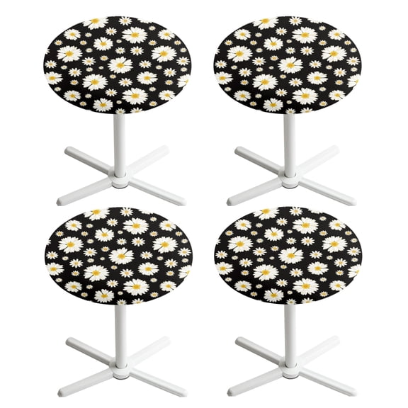 SEANATIVE 4 Pieces Cocktail Table Cloth 24 x 24 Inch Round Cocktail Tablecloth with Elastic Edged Fitted Spandex Small Round Table Topper Covers for Picnic Party Bar Pub, Daisy Print Black