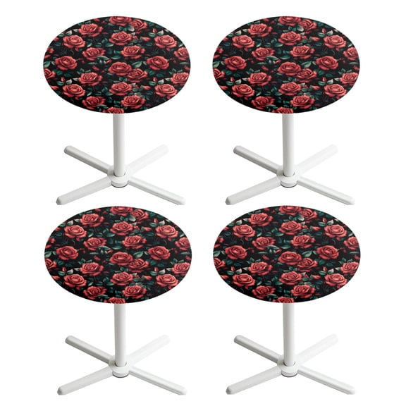 SEANATIVE 4 Pieces Round Cocktail Tablecloths with Elastic Edges Stylish Table Covers Washable Table Topper Cap for Round Cocktail Tables for Banquets Bars 24 x 24 Inch, Red Rose Print