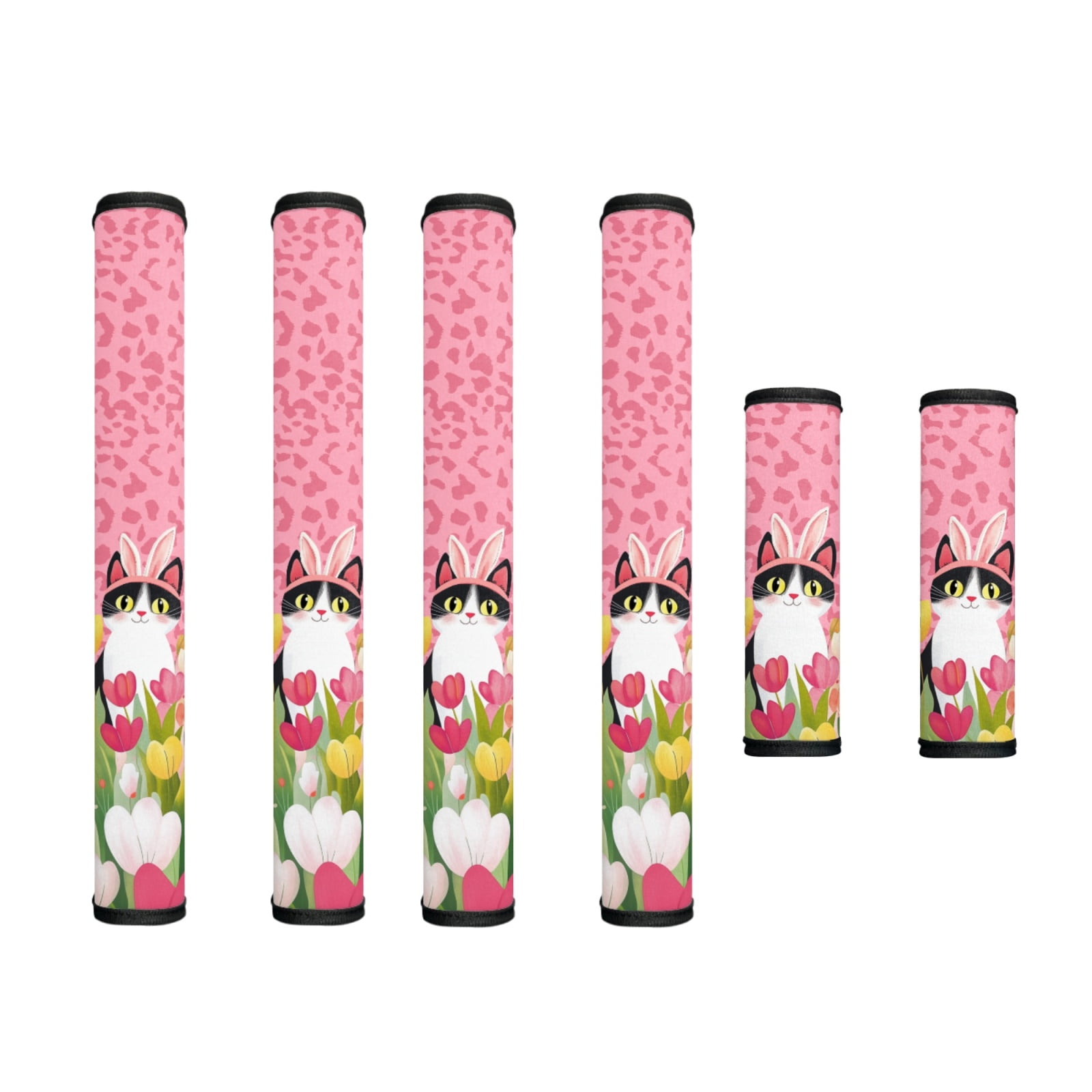 SEANATIVE 6 PCS Fridge Microwave Door Handle Covers Kitchen Appliance Decor Handles Washable Refrigerator Kitchen Cabinet Dishwasher Door Cloth Protector, Bunny Ear Cat Tulip Leopard Print Pink