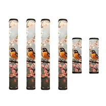 SEANATIVE 6 PCS Refrigerator Door Handle Covers Electric Appliance Handles Decor Anti-skid Protector Gloves for Fridge Oven Kitchen Cabinet Home Decor, American Robin Bird Pink Flower Gray