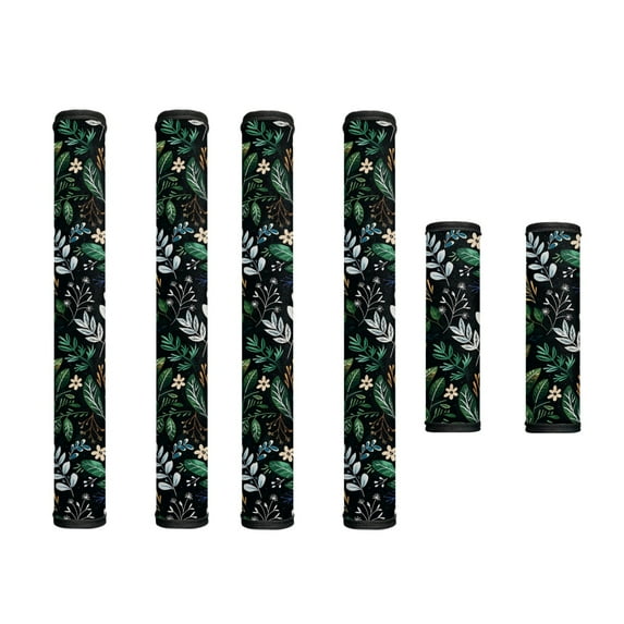 SEANATIVE 6 PCS Refrigerator Door Handle Covers Kitchen Appliance Decor Handles Protective Keep Off Fingerprints, Stains, Universal Protector for Microwave, Oven, Stove, Flower Leaf Black