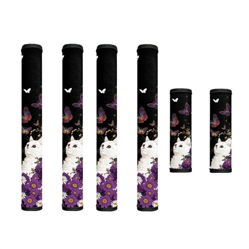 SEANATIVE 6 PCS Refrigerator Door Handle Covers Washable Keep Kitchen Appliances Clean from Food Stain, Smudges Fingertips Fridge Oven Home Decorations, White Cat Butterfly Daisy Violet Black