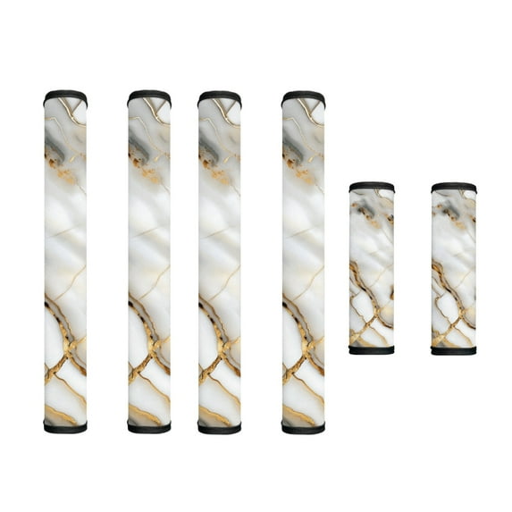 SEANATIVE 6 PCS Refrigerator Door Handle Covers Water-Resistant Kitchen Appliance Decors Handles Anti-Static Anti-Skid Protector Keep Off Stains Dust Fingerprint, Marble Gold Gray White