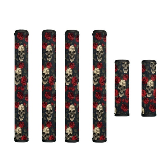 SEANATIVE 6 Pieces Fridge Microwave Door Handle Covers Waterproof Kitchen Appliance Decor Handles Washable Handles Protector Keep Off Fingerprints, Oil Stains, Skull Red Rose Halloween Gothic Decor