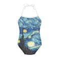 thumbnail image 1 of SEANATIVE Aesthetic Girls Swimsuit One Piece Size 1-2 Quick Dry Kids Beach Swimwear Vincent Van Gogh-The Starry Night Lace Up Bathing Suit, 1 of 5