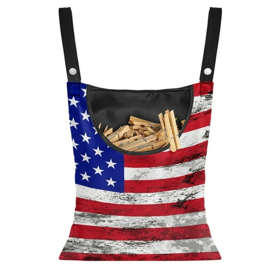 SEANATIVE American Flag Clothespin Bag Clothes Pin Hanging Bag Clothespin Bag with Hanging Hook 12 x 14.5 Inch Laundry Clothes Pin Holder Hanging Bag Clothespin Storage
