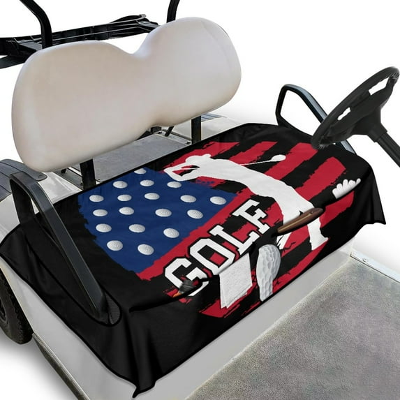 SEANATIVE American Flag Golf Cart Seat Cover with Pockets Breathable Golfcart Cushion Golf Ball Pattern Golf Cart Seat Towel Blanket Golf Cart Covers 2 Passenger Heavy Duty Golf Cart Accessory