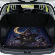 SEANATIVE Anti-Slip Cargo Mat Halloween Printed Car Trunk Liner All Weather SUV Trunk Mat Easy Clean Vehicle Interior Accessories for Dog Pet, Wizard Hat Cat Moon Bat Print Violet