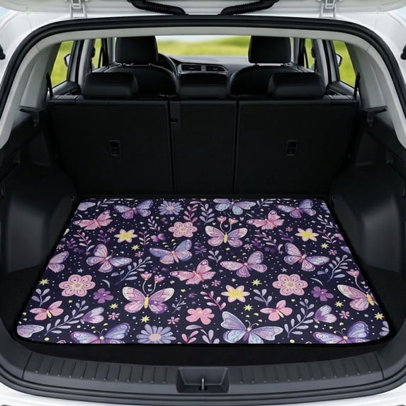 SEANATIVE Anti-Slip Cargo Mat Universal Fit 29 x 39 Inches Car Trunk Liner All Weather SUV Trunk Mat Easy Clean Vehicle Interior Accessories for Dog Pet, Violet Butterfly Floral Pattern