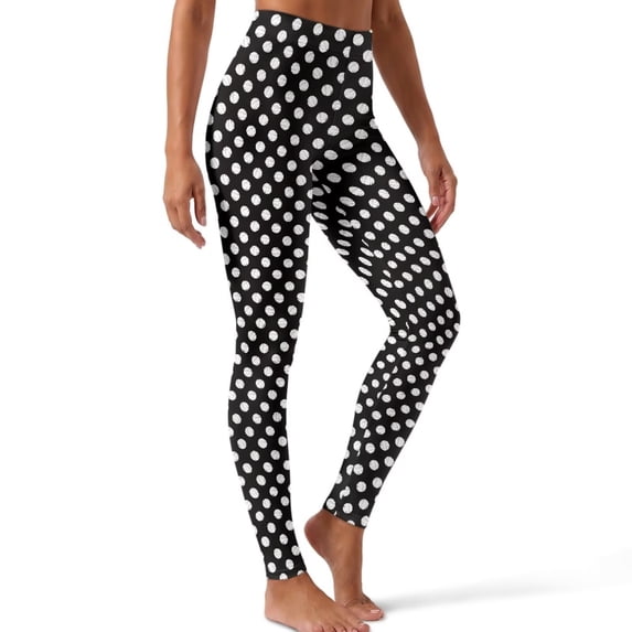 SEANATIVE Athletic Leggings for Women Polka Dot Black White, S