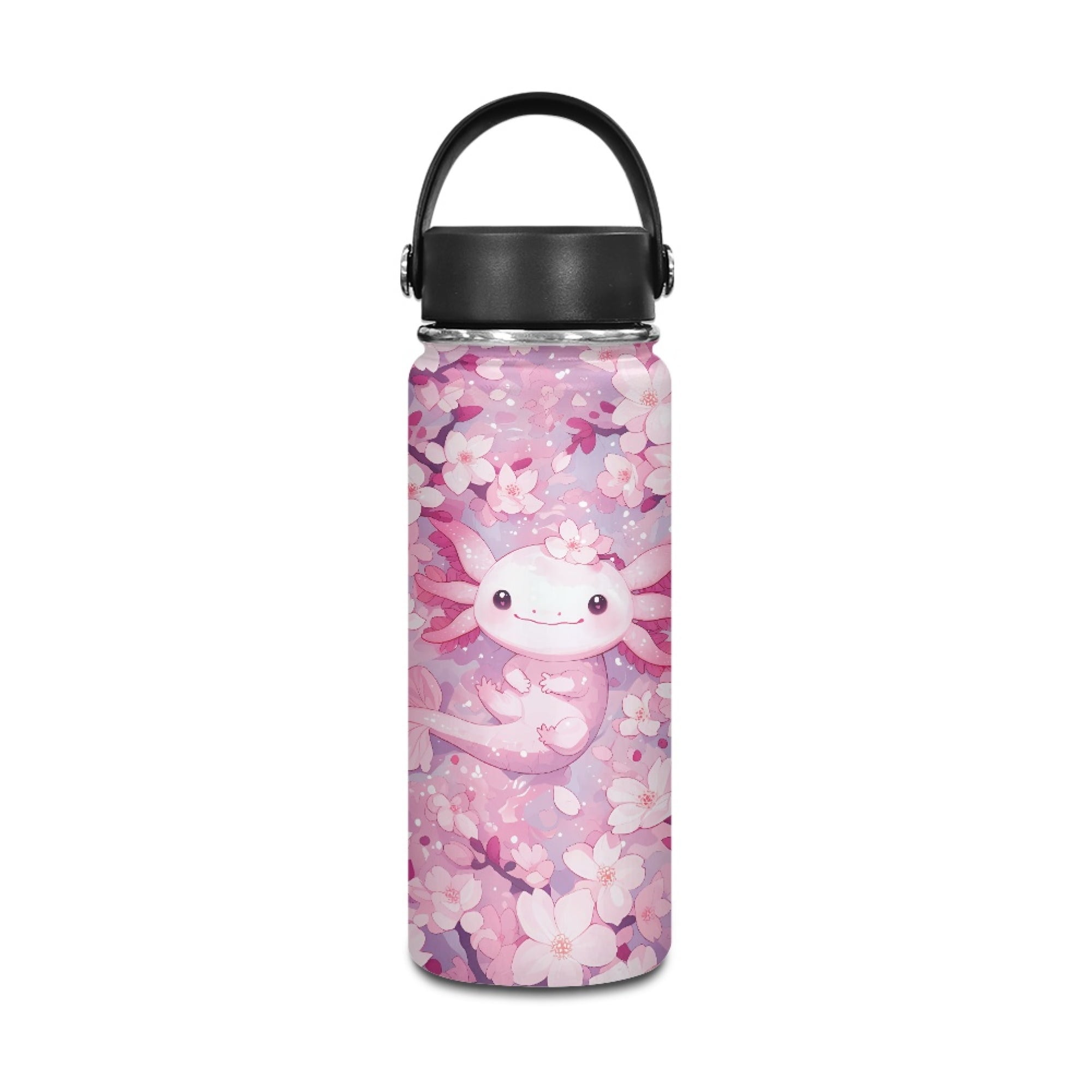 SEANATIVE Axolotl Water Bottles for Girls 18oz Cherry Blossom Leak Proof Double Walled Stainless Steel Gym Bottles for Men Women Insulated Water Bottle