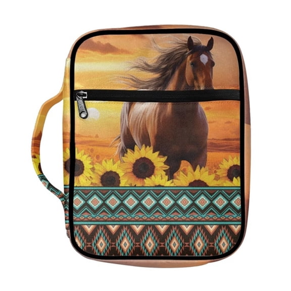 SEANATIVE Aztec Ethnic Bible Case with Handle Casual Sunflower Horse Zipper Bible Case Bag Large Bible Bags and Totes for Women