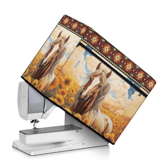 SEANATIVE Aztec Southwest Sewing Machine Cover Protective Cover with Top Handle Sunflower Horse Stain Resistant Dust Cover Compatible with Most Standard Sewing Machines