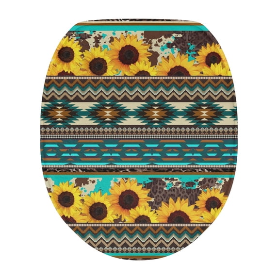 SEANATIVE Aztec Tribal Toilet Seat Cover Sunflower Elongated Toilet Lid Covers Holiday Decorations Bottom Accessories Washable Toilet Protector Cover, 17*13 Inches