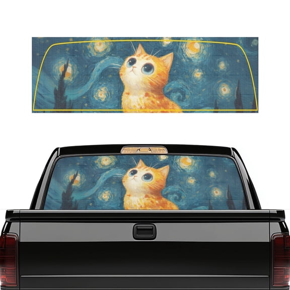 SEANATIVE Back Window Decal for Car Truck Back Window Graphic See-Through One-Way Vision Perforated Vinyl Sticker Automotive Decals for Pickup Truck Decorations, Cat Starry Night