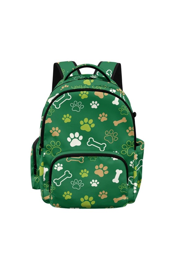 Backpack for Kid Boy Girl Back to School Essentials Kids Travel Daypack Middle School Backpack with Multiple Storage Pockets, Paw Bone Pattern Green