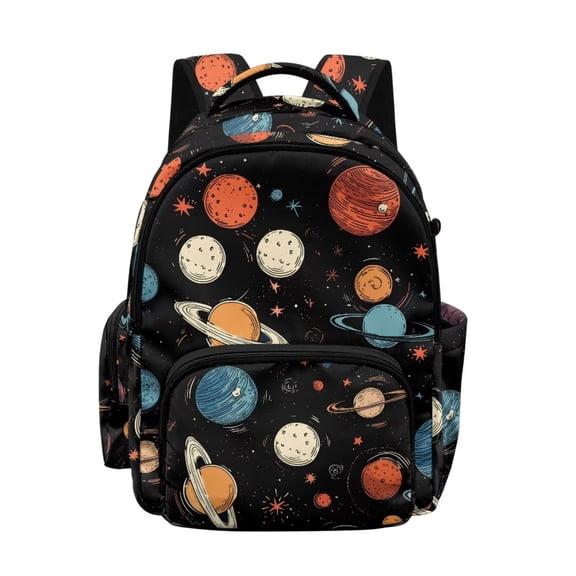 SEANATIVE Backpack for Kid Boy Girl Back to School Essentials Kids Travel Daypack Middle School Backpack with Multiple Storage Pockets, Planet Print Black