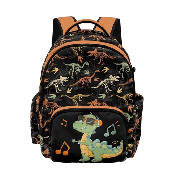 SEANATIVE Backpacks for Girls Boys Teens School Bookbag Travel Daypack Multi Pockets Elementary Kids Backpack with Padded Adjustable Straps, Cartoon Dinosaur Skeleton Musical Note