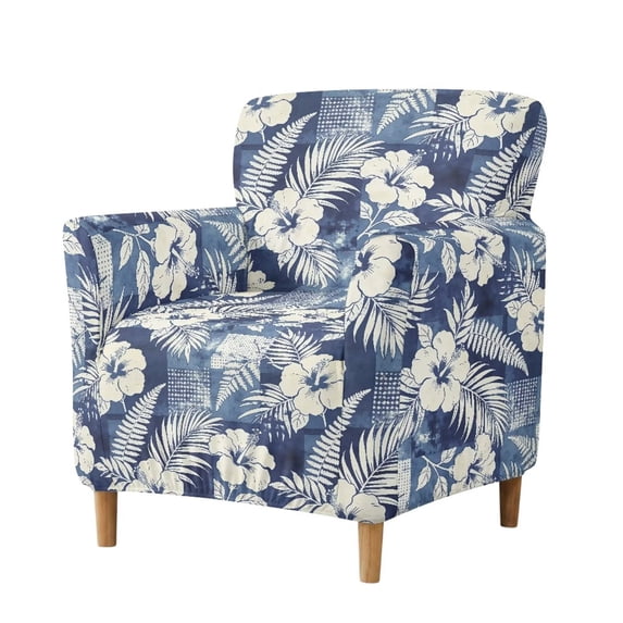 SEANATIVE Banquet Armchair Cover Printed Accent Chair Cover Mid Century Modern Accent Chair Slipcover Easy to Install Single Sofa Cover with Elastic Bottom, Hibiscus Flower Palm Leaf Tie-dye Blue
