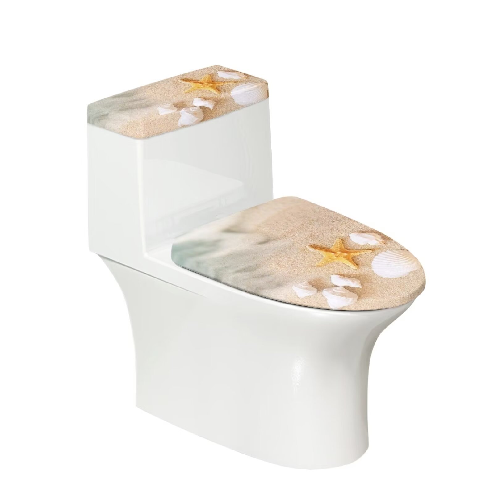 Wc Shell SEANATIVE Beach Print Elongated Toilet Lid & Tank Covers Stays in Place ...