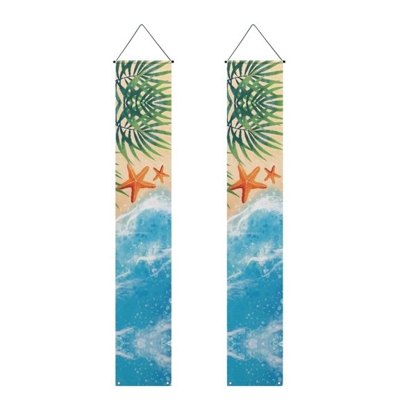 SEANATIVE Beach Starfish Porch Flag Door Banner 2 Piece Hanging Front Porch Decor Welcome Sign Banner Door Hanging Banner for Holiday Outdoor