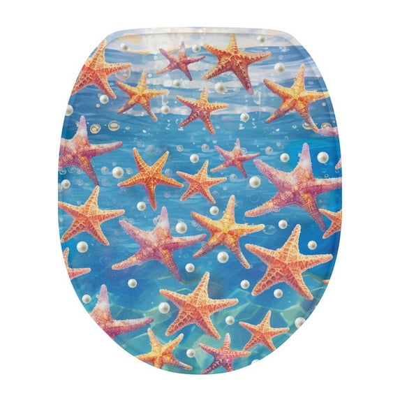 SEANATIVE Beach Starfish Toilet Lid Cover Soft Toilet Seat Lid Covers for Bathroom Elongated Round Oblong Toilet Seat Covers 17.3*13 Inches Toilet Lid Seat Protector Cover