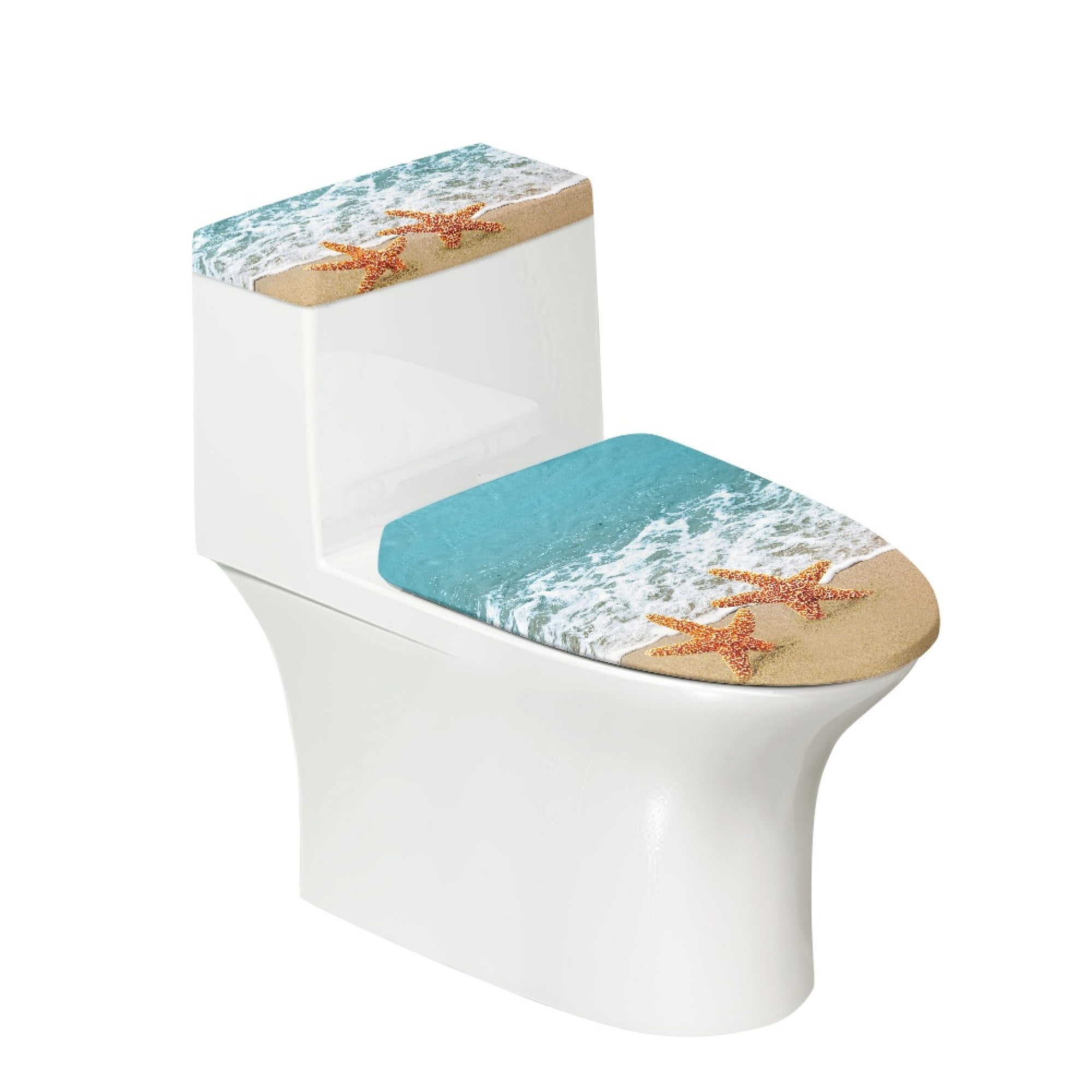 SEANATIVE Beach Starfish Toilet Lid Cover and Toilet Tank Cover Set of 2 Toilet Seat Cover and Tank Lid Covers Stretch Toilet Covers Set for Bathroom Fits Most Toilet Tanks & Lids