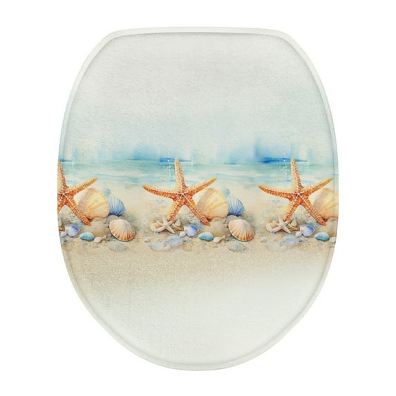 SEANATIVE Beach Starfish Toilet Seat Cover with Elastic Band Toilet Seat Lid Covers Oval Elongated Toilet Seat Lid Cover for Bathroom Soft Thick Toilet Decoration Cover