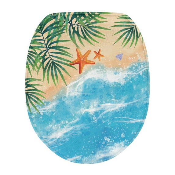 SEANATIVE Beach Starfish Toilet Seat Cover Soft Toilet Lid Covers for Bathroom Round Oblong Toilet Seat Lid Cover Elongated Toilet Protector Cover Fits Most Toilet Lids
