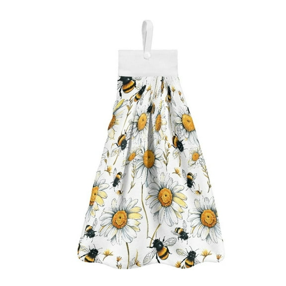 SEANATIVE Bee Hand Towel with Button Loop Daisy Hand Towels for Bathroom Decorative Set of 2 Quick Dry Kitchen Hand Towels Absorbent Handing Towel Long-Lasting Fingertip Towel