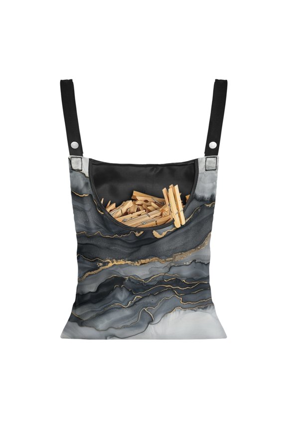 Black Gold Marble Storage Bag Set of 2 Soft Clothespin Storage Organizer with Hanging Rope Reusable Laundry Clothes Pin Holder for Summer Clothesline Outdoor Decor