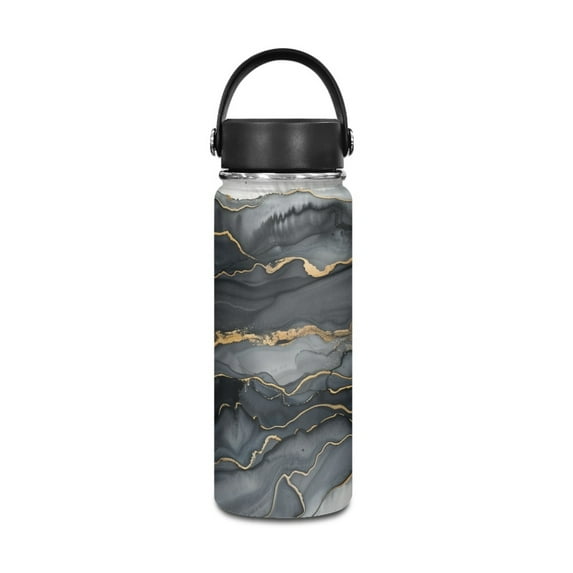 SEANATIVE Black Gold Marble Water Bottle 20 oz Vacuum Insulated Stainless Steel Water Flask Leak Proof Walled Travel Drink Mug Metal Canteen Hot Cold Water Bottles