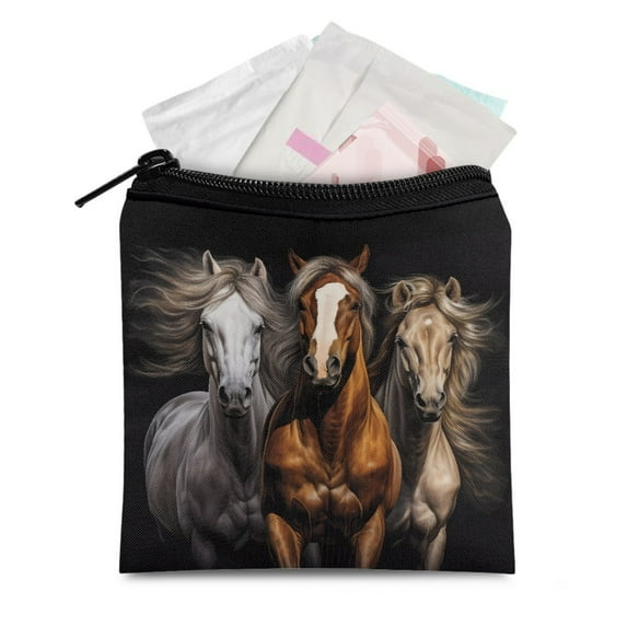 SEANATIVE Black Horses Sanitary Napkin Storage Bag Menstrual Period Pouch for Women Portable Mini Cosmetic Bag for Purse 2 Piece Easy to Clean Period Bag for Purse