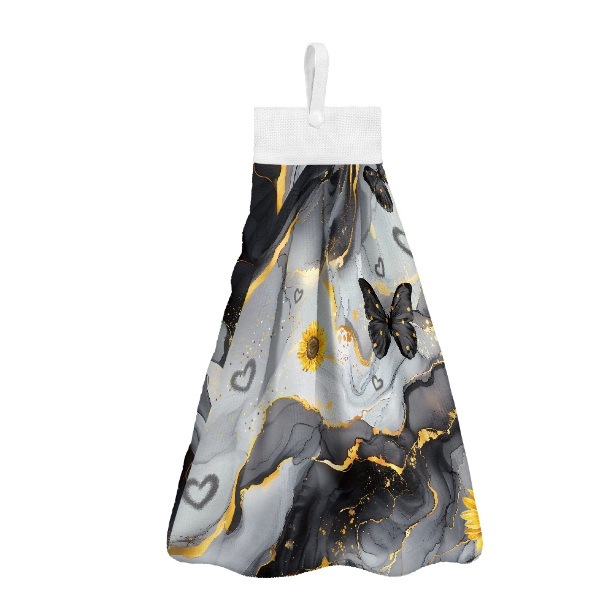 SEANATIVE Black Marble Print Hand Towels Set of 3 Butterfly Hanging Hand Towel for Bathroom Quick Dry Kitchen Tie Towel with Hanging Loop Fast Drying Cleaning Cloths Home Decor