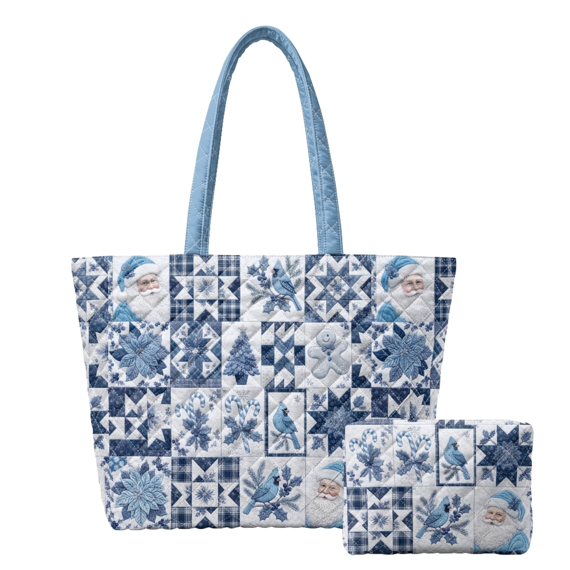 SEANATIVE Blue Christmas Santa Patchwork 2 Packs Purses and Handbags ...