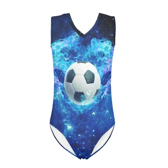SEANATIVE Blue Fire Football Bathing Suit One Piece Quick Dry Kids Girls Swimsuit Tankini Size 13-14 Y Lightweight V-Neck Gymnastic Leotards Bikini