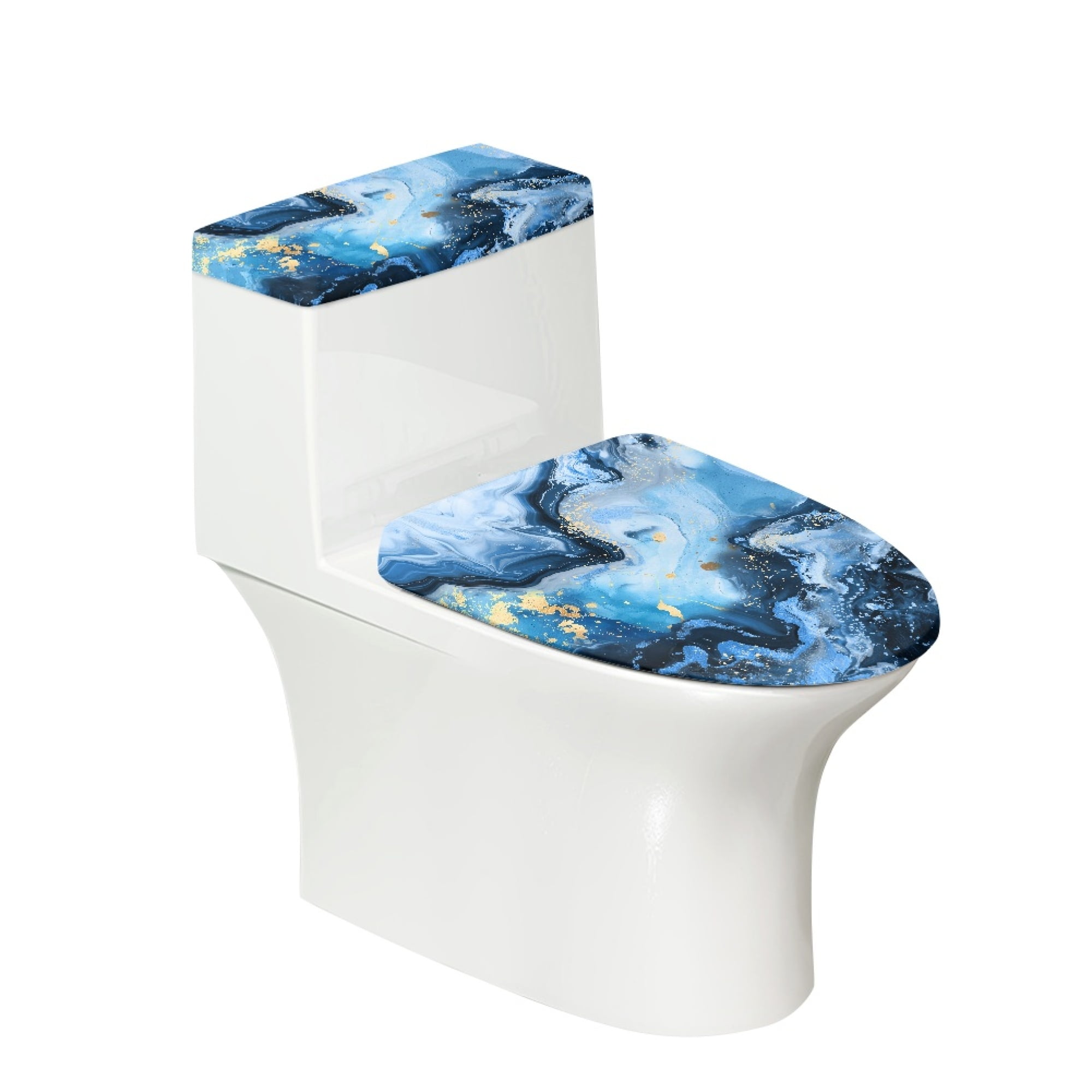 SEANATIVE Blue Gold Marble Bathroom Toilet Lid Seat Easy to Install ...