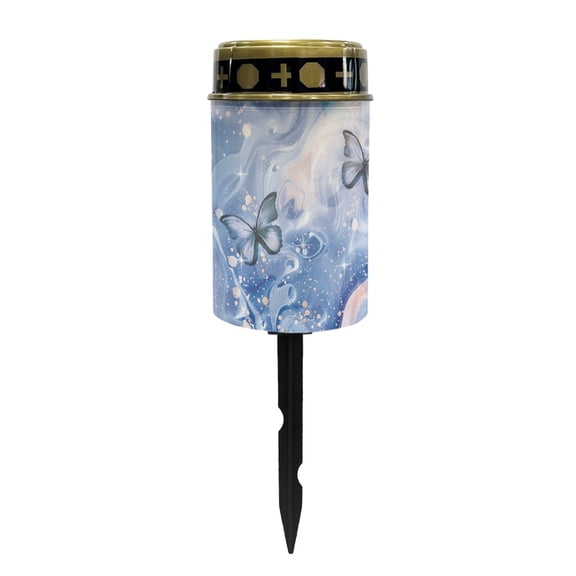 SEANATIVE Blue Marble Print Cemetery Solar Lights Butterfly Solar Grave Lights for Cemetery Waterproof Grave Cemetery Decorations Lights for Birthday Mother Day Fathery Day Memorial Day