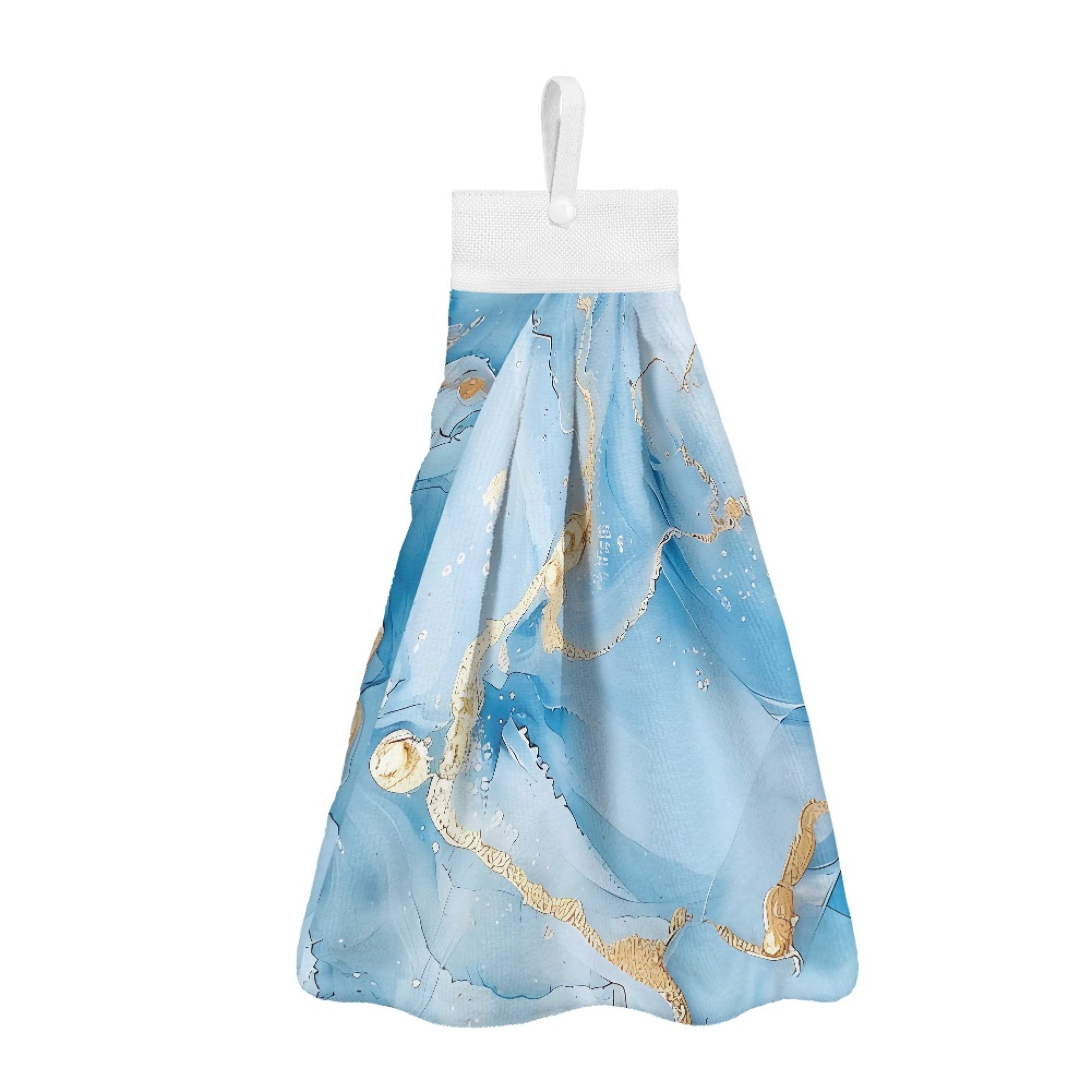SEANATIVE Blue Marble Print Hand Towels with Hanging Loops Highly Absorbent Hanging Hand Towels for Bathroom Set of 3 Kitchen Quick Dry Hanging Tie Towels Breathable Fingertip Towel