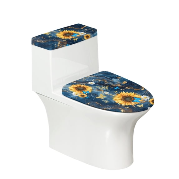 SEANATIVE Blue Marble Print Toilet Tank Lid Covers Set of 2 Toilet Lid Dust Cover Toilet Protector Washable Sunflower Toilet Lid & Tank Covers Reusable Bath Room Bowl Lids Protector Home Decor