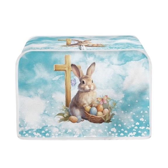 SEANATIVE Blue Toaster Covers 2 Slice Anti Fingerprint Bread Maker Covers Wide Slot Washable Easter Eggs Rabbit Dustproof Cover for Broiler & Oven