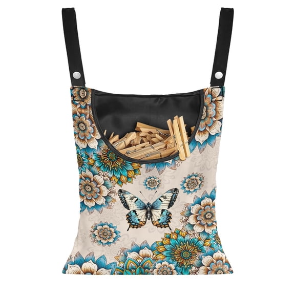 SEANATIVE Boho Mandala Clothespin Bag Butterfly Laundry Hanging Storage Organizer Aesthetic Clothes Pin Hanging Bag for Clothesline Outdoor Clothespin Accessory Bag