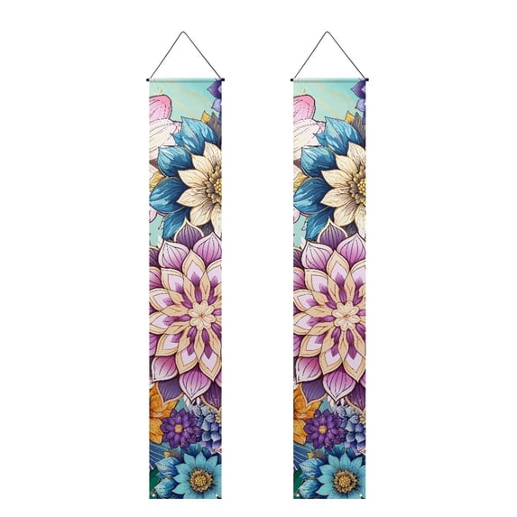 SEANATIVE Boho Mandala Flower Porch Banner Decor 2 PCS Hanging Banner Porch Flags Vertical Sign for Front Door Porch Home Yard Decor Holiday Farmhouse 70.9x12.6 Inch