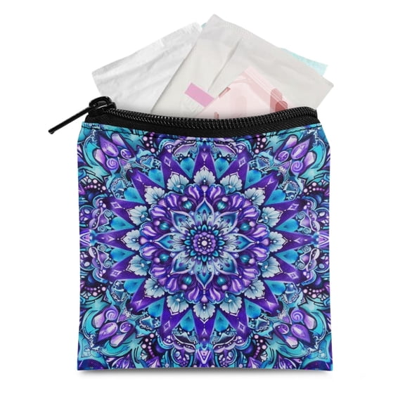 SEANATIVE Boho Mandala Flower Sanitary Napkin Storage Bag Feminine Hygiene Organizer with Zipper Ladies Menstrual Pad Pouch Aesthetic Menstrual Period Pouch