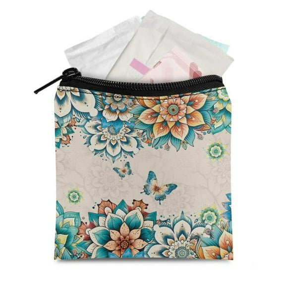SEANATIVE Boho Mandala Sanitary Napkin Storage Bag for Women Butterfly Feminine Hygiene Bag Small Sanitary Napkin Storage Bag for Teen Girls Zipper Period Bag