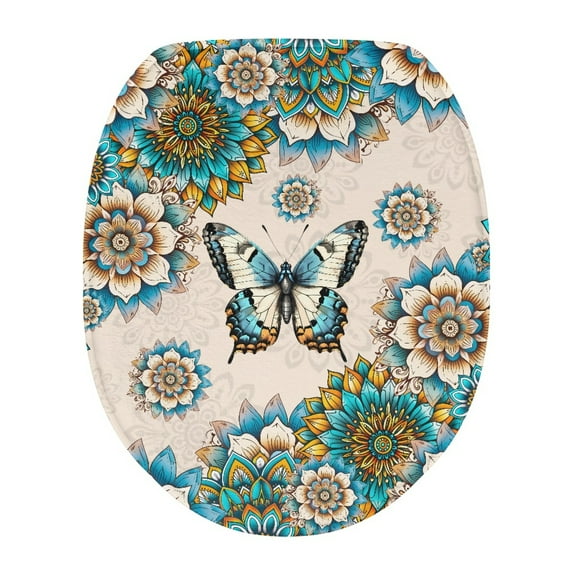 SEANATIVE Boho Mandala Toilet Cover Butterfly Soft Plush Seat Covers Fits Most Toilet Lids Toilet Lid Cover Comfortable Bathroom Toilet Lid Cover Seat,17*13 Inches