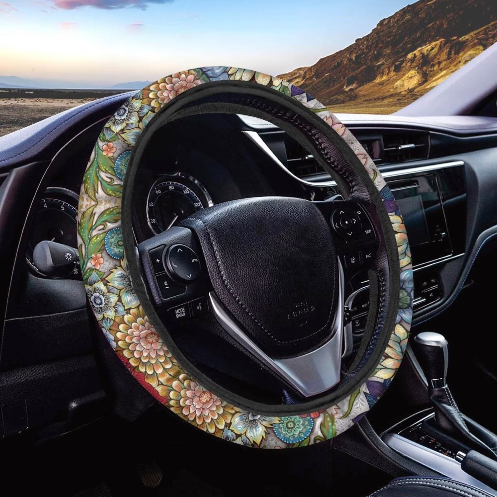 SEANATIVE Boho Steering Wheel Cover Women for Auto Cars Mandala Flower